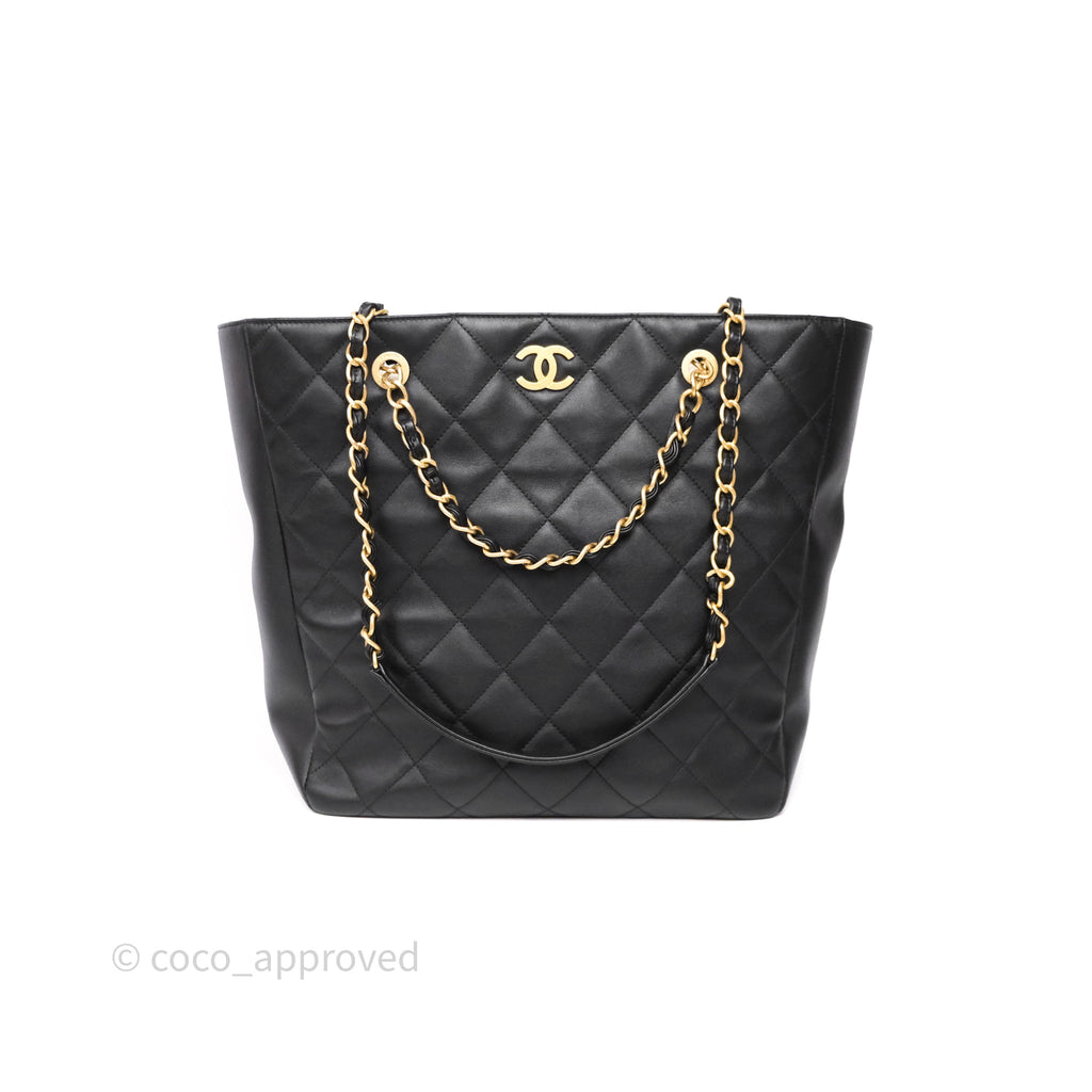 Chanel Stitched Large Shopping Bag Black Calfskin Aged Gold Hardware