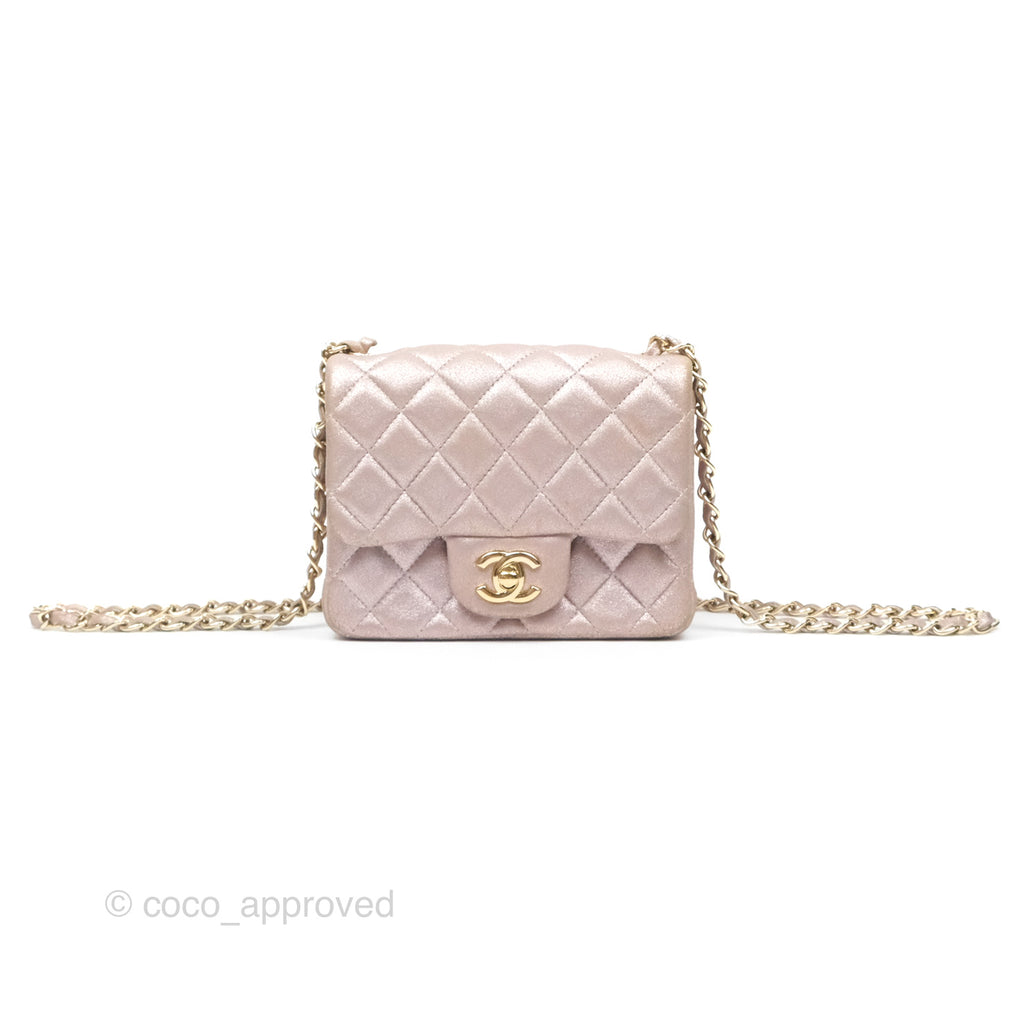 Chanel Mini Square Metallic Rose Gold Goatskin Gold Hardware 14B