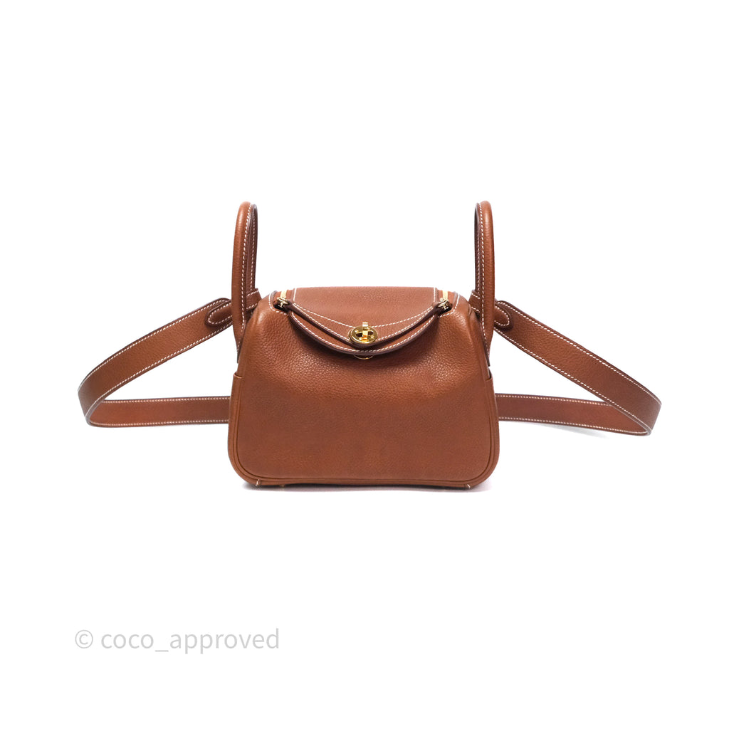 Hermès Mini Lindy 20 Fauve 34 Barenia Gold Hardware