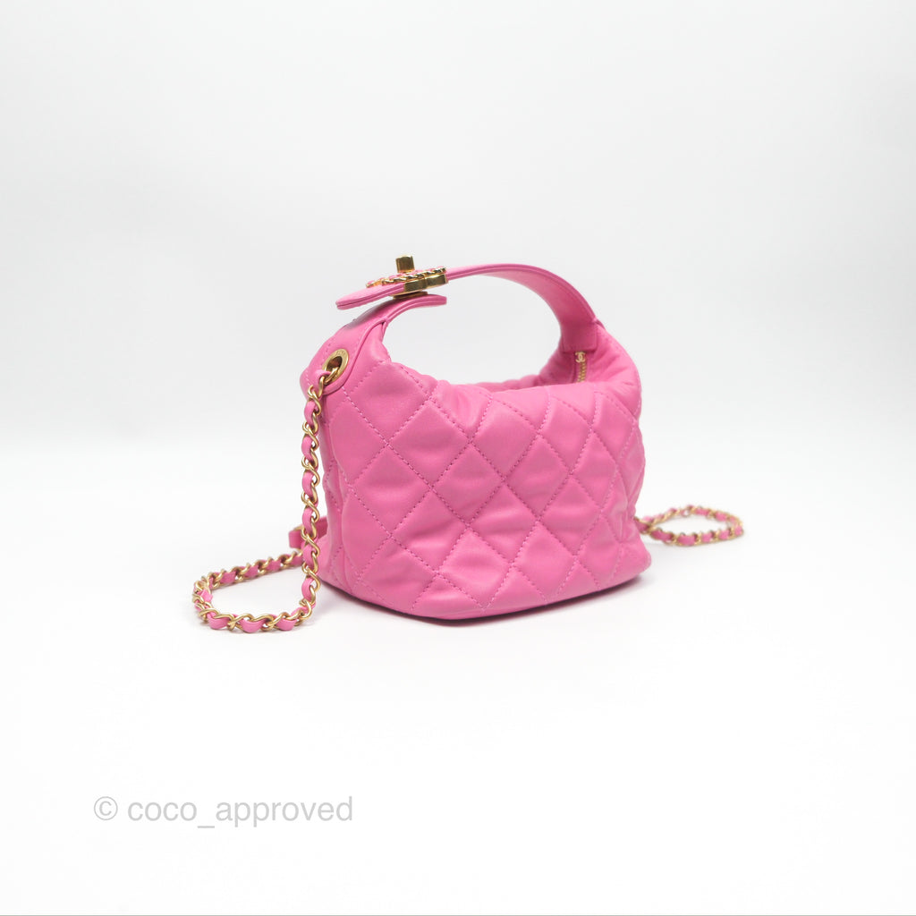 Chanel Quilted Small Perfect Meeting Hobo Pink Lambskin Aged Gold Hardware