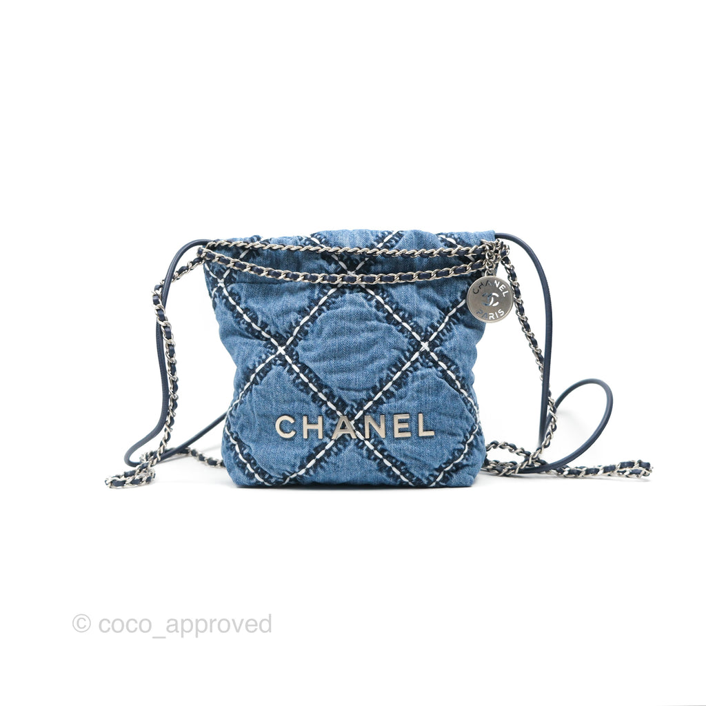 Chanel 22 Mini Bag Quilted Blue Denim