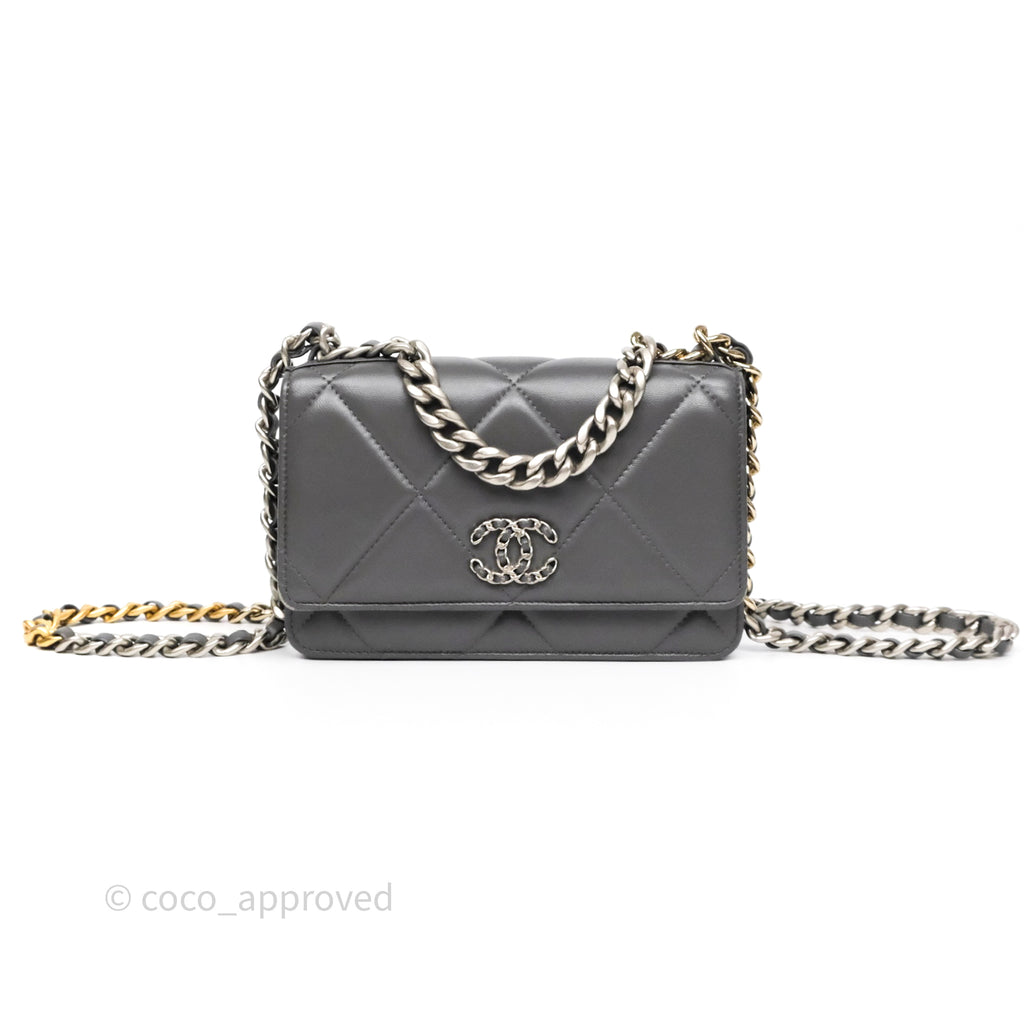 Chanel 19 Wallet on Chain WOC Grey Lambskin Mixed Hardware