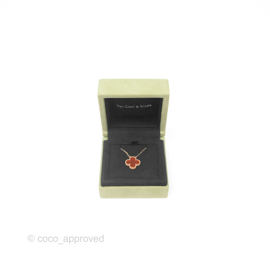 Van Cleef & Arpels Vintage Alhambra Pendant Red Carnelian Yellow Gold