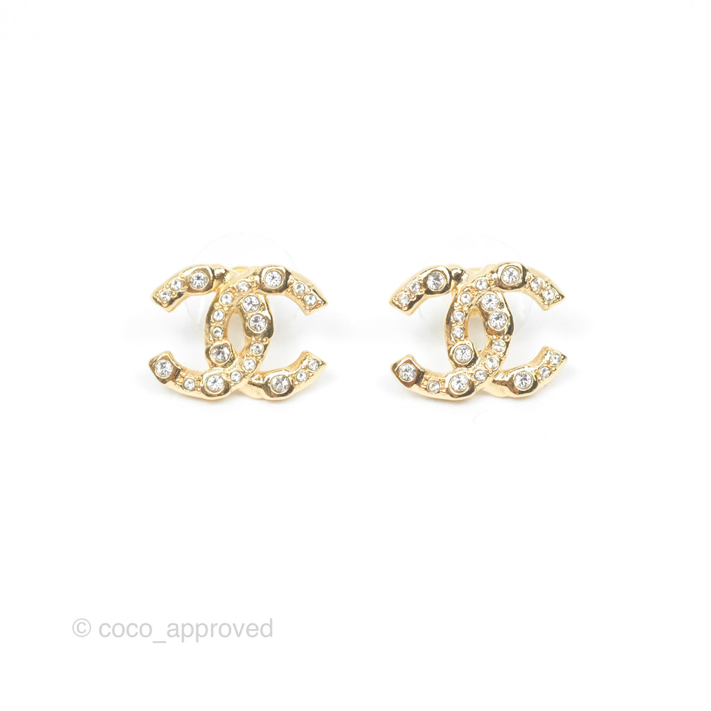 Chanel CC Crystal Earrings Gold Tone 24S