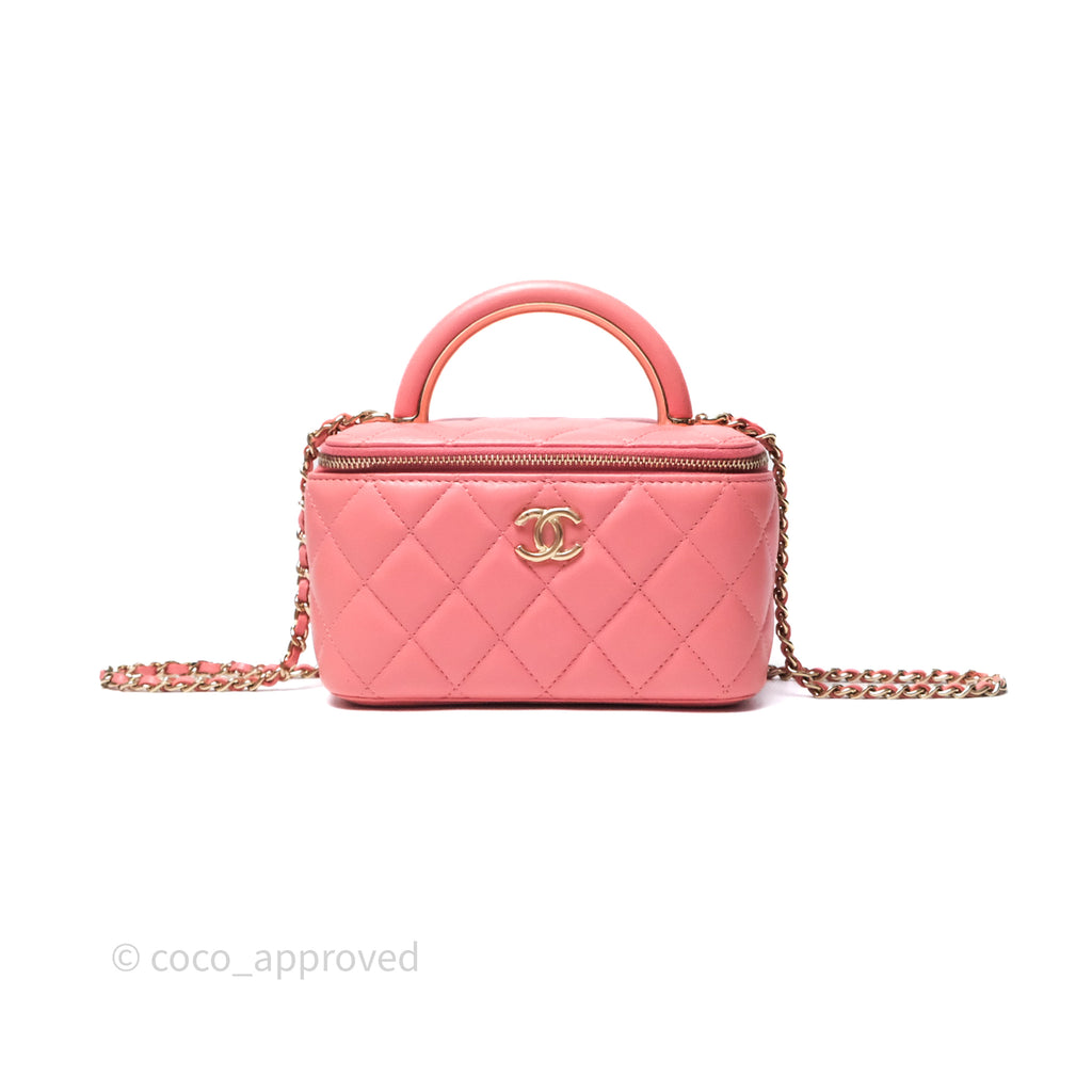 Chanel Vanity Rectangular Top Handle Pink Lambskin Gold Hardware