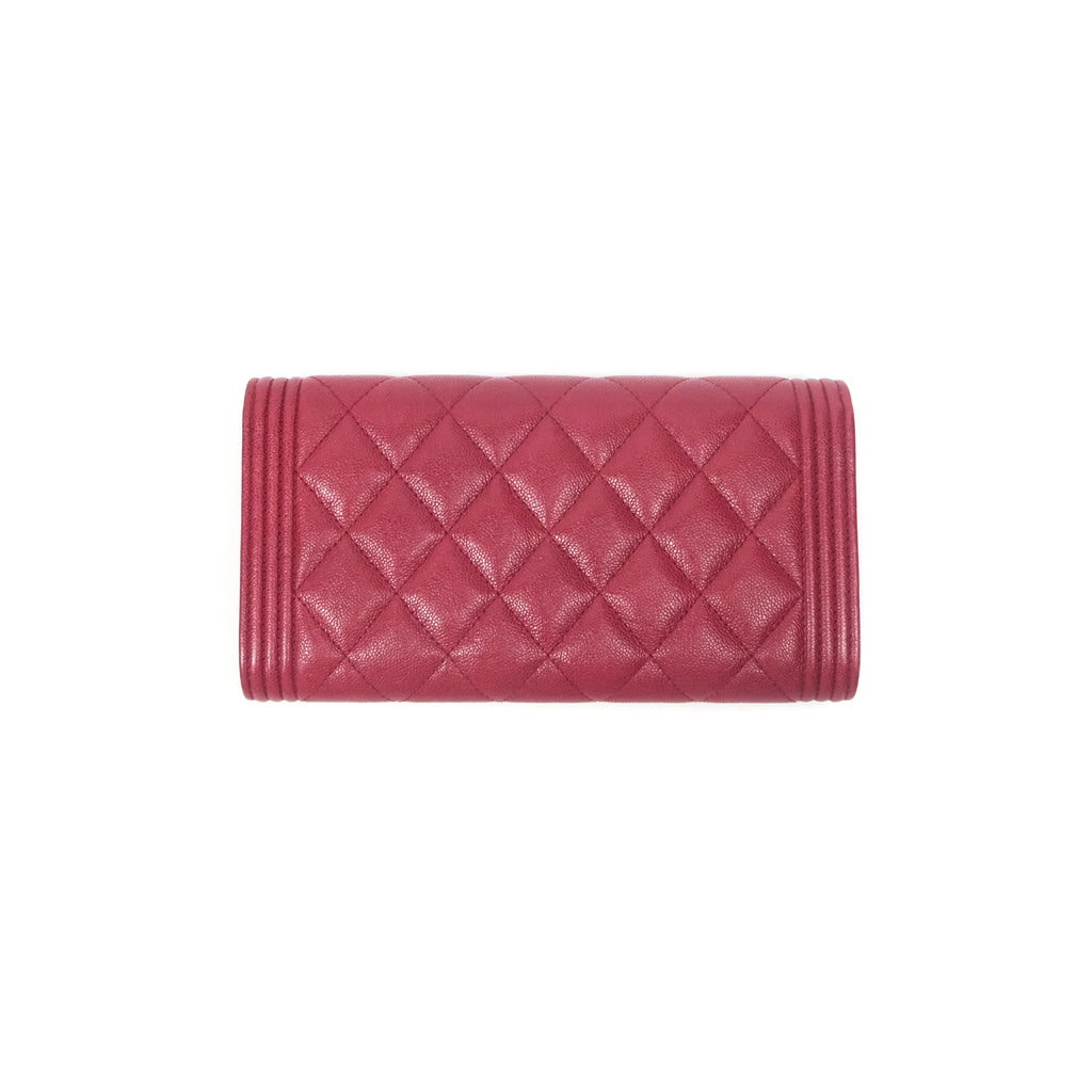 Chanel Quilted Boy Flap Long Wallet Dark Red Caviar Aged Gold Hardware