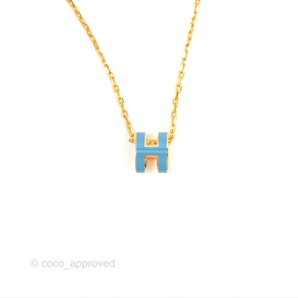 Hermès Mini Pop H Pendant Necklace Blue Jean Gold Hardware