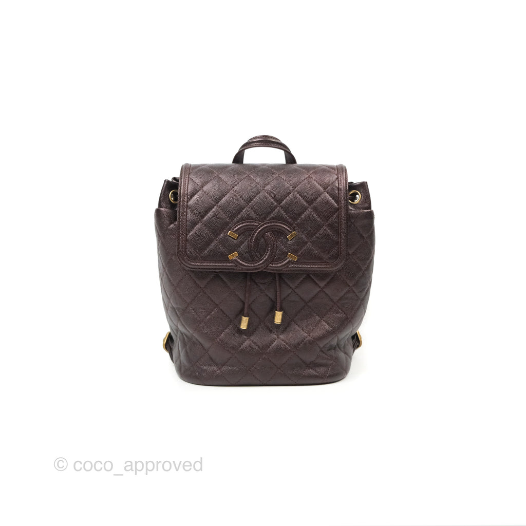 Chanel Quilted Filigree Backpack Iridescent Burgundy Caviar