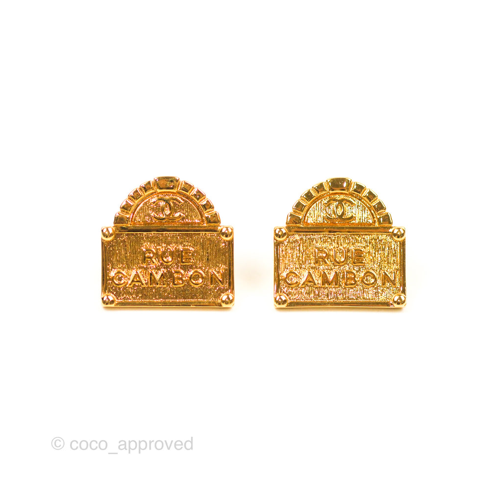 Chanel Rue Cambon Earrings Gold Tone 22A