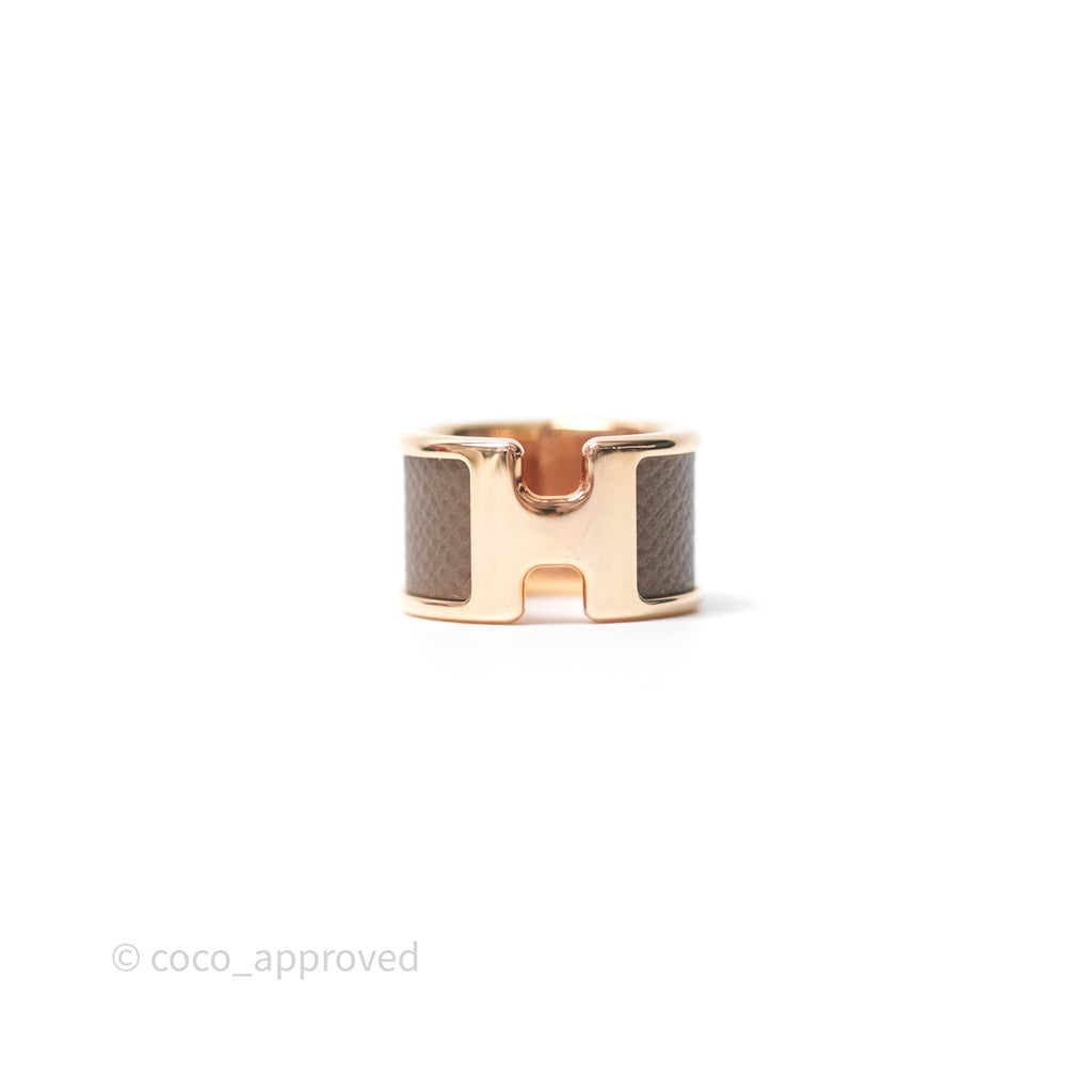 Hermès Olympe Ring Large Model Etoupe 18 Epsom Rose Gold Hardware