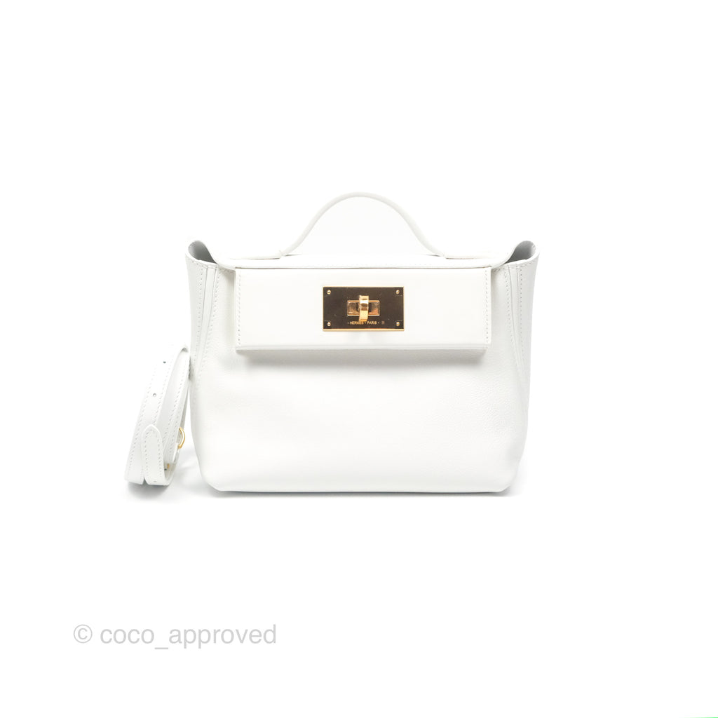 Hermès 24/24 21 Mini New White Evercolor/ Swift Gold Hardware