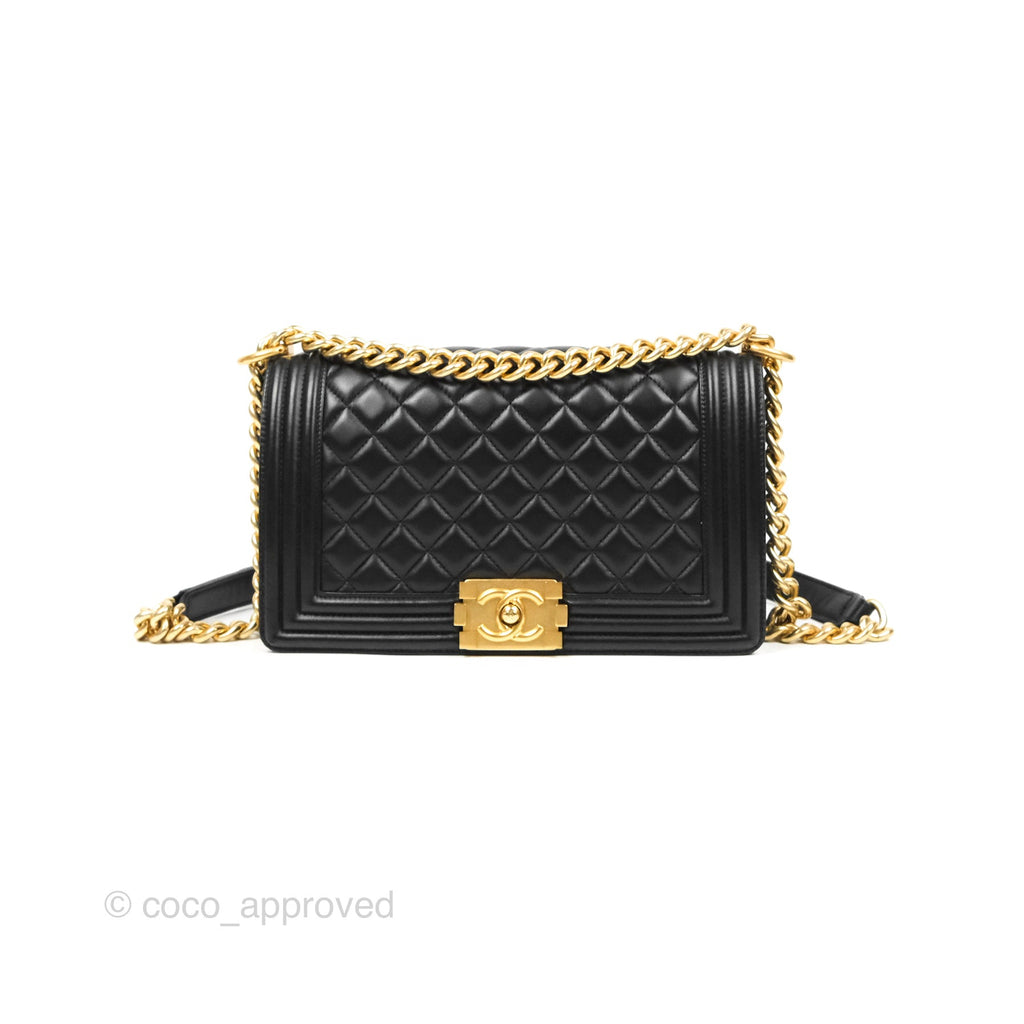 Chanel Quilted Medium Boy Black Lambskin Aged Gold Hardware