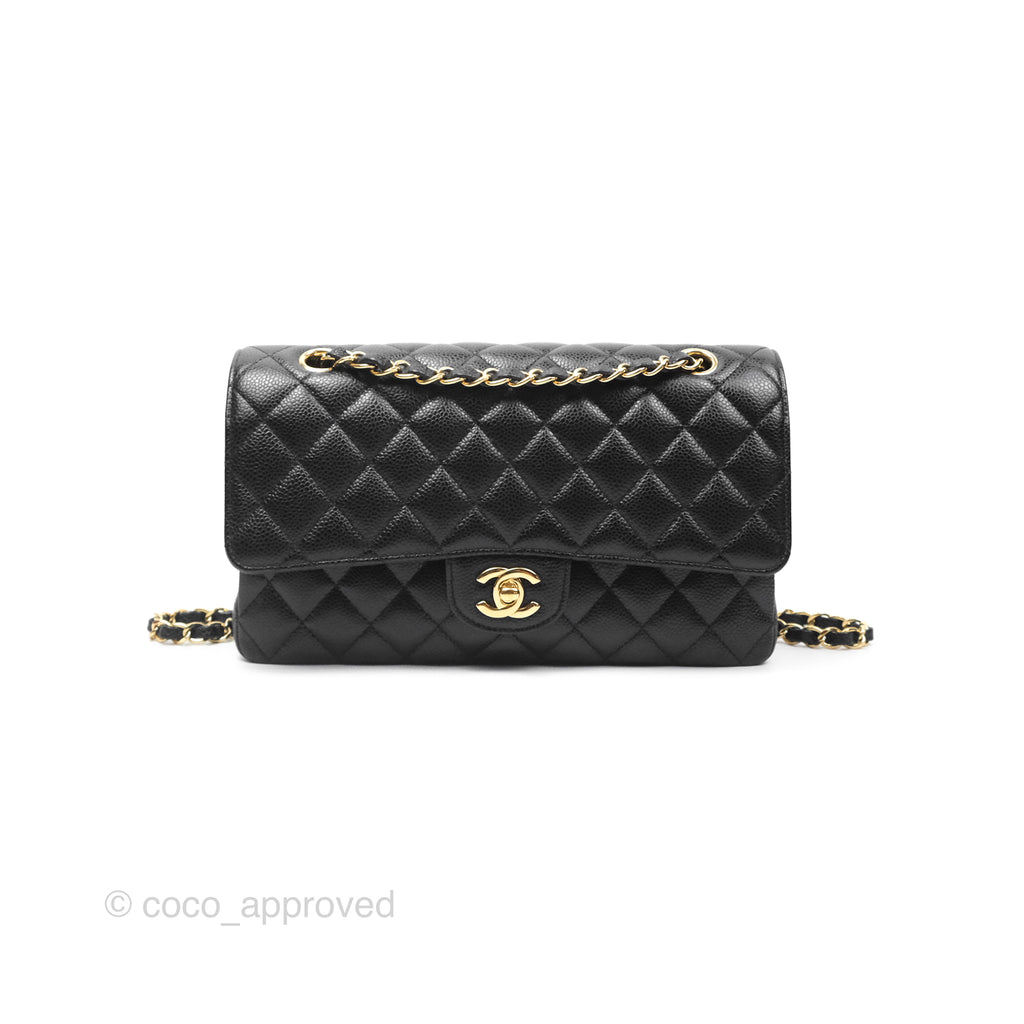 Chanel Classic M/L Medium Flap Quilted Black Caviar Gold Hardware