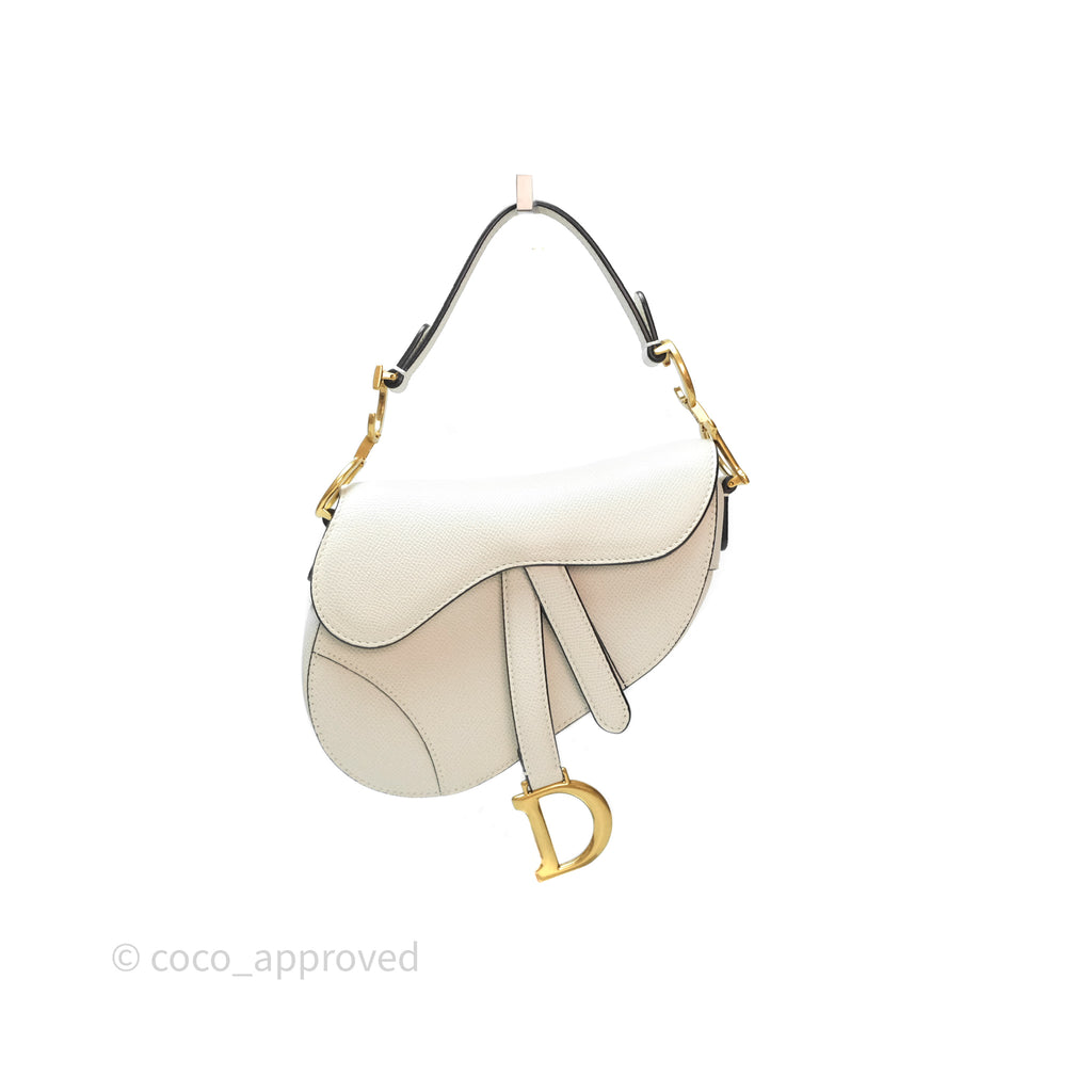 Christian Dior Mini Saddle Bag White Grained Calfskin Gold Hardware