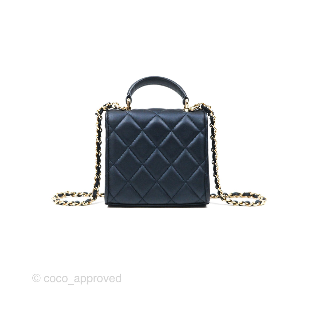 Chanel Mini Handle Clutch With Chain Navy Lambskin Gold Hardware