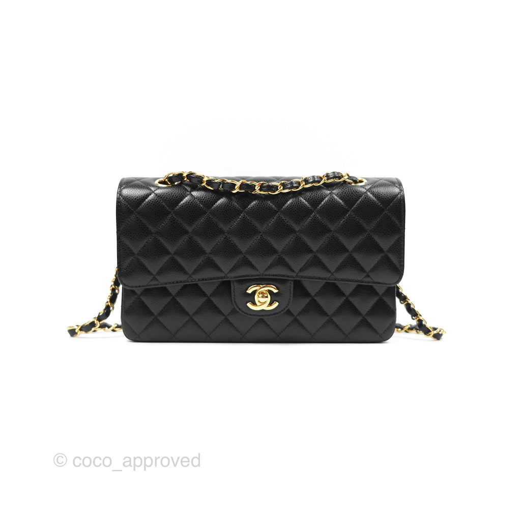 Chanel Classic M/L Medium Flap Quilted Black Caviar Gold Hardware