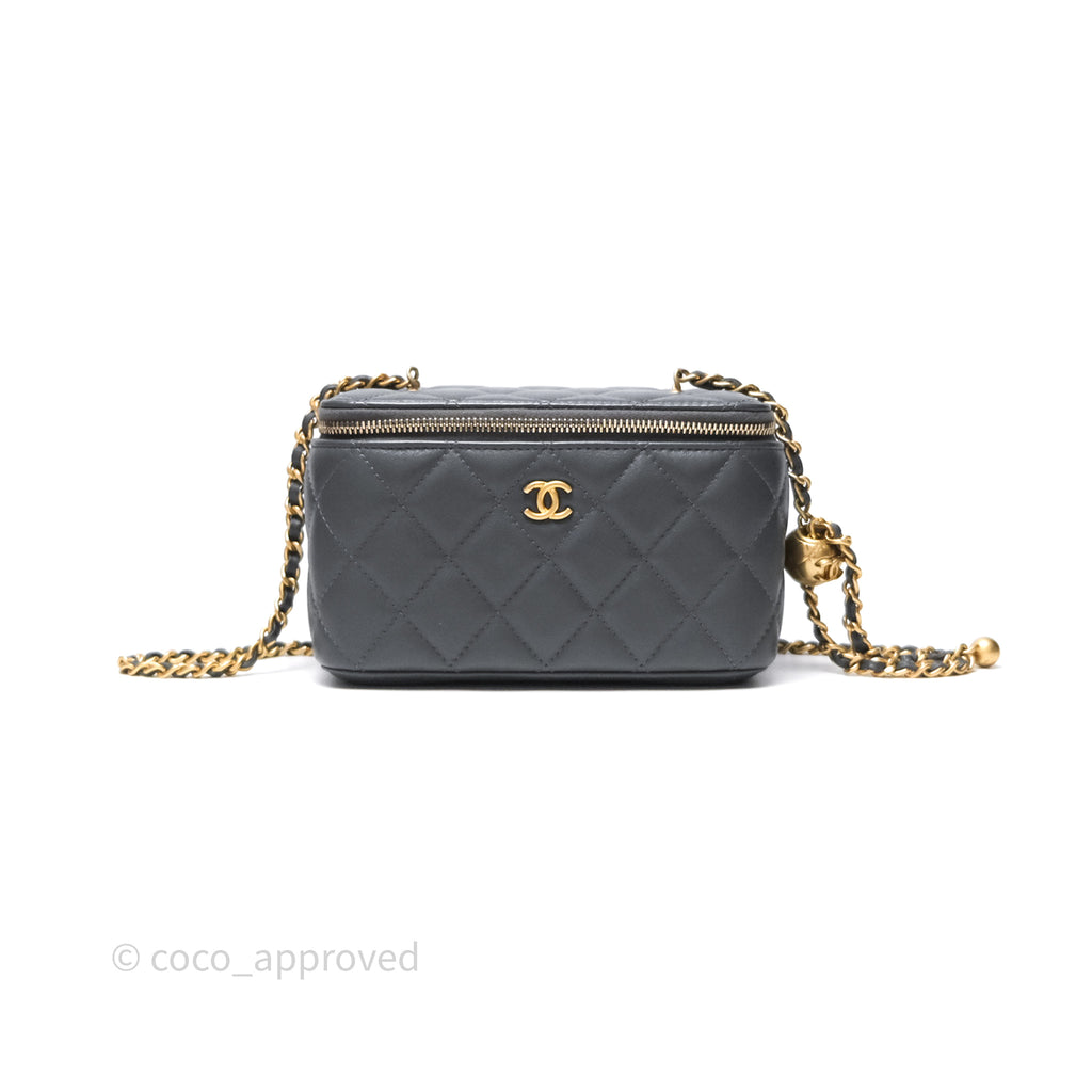 Chanel Pearl Crush Vanity With Chain Grey Lambskin Aged Gold Hardware