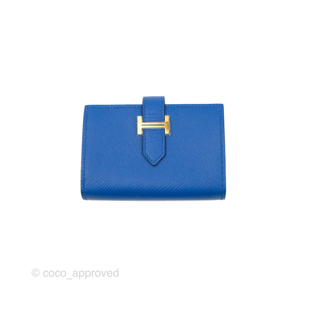 Hermes Bearn Mini Wallet Epsom Bleu De Fance Gold Hardware