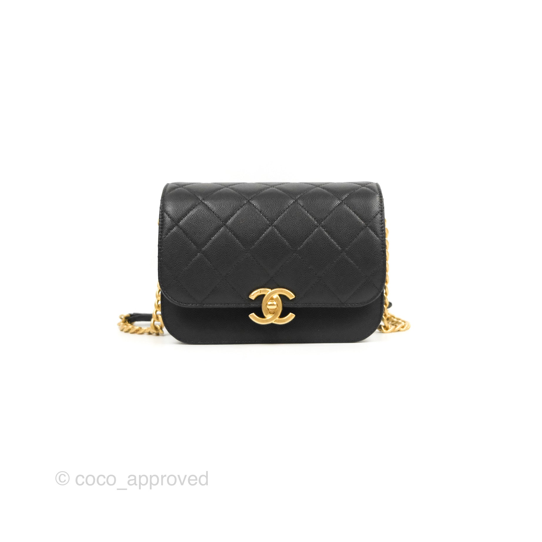 Chanel Mini Messenger Bag Black Caviar Aged Gold Hardware 21K – Coco  Approved Studio