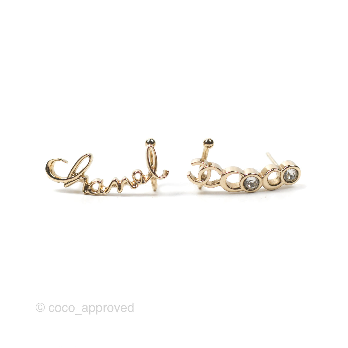 CHANEL Crystal CC Crown Earrings Gold 818710
