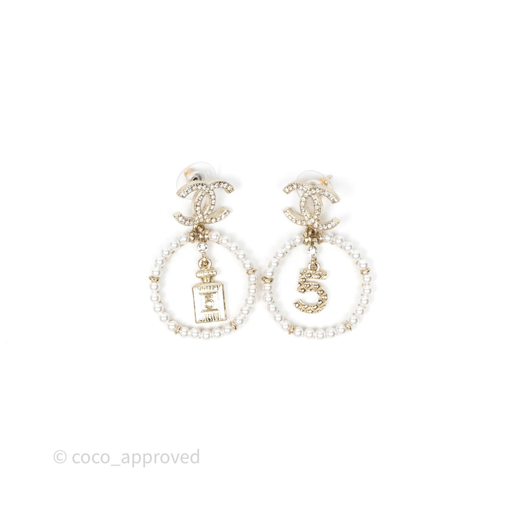Chanel CC Crystal Pearl Ring No 5 Drop Earrings 21V