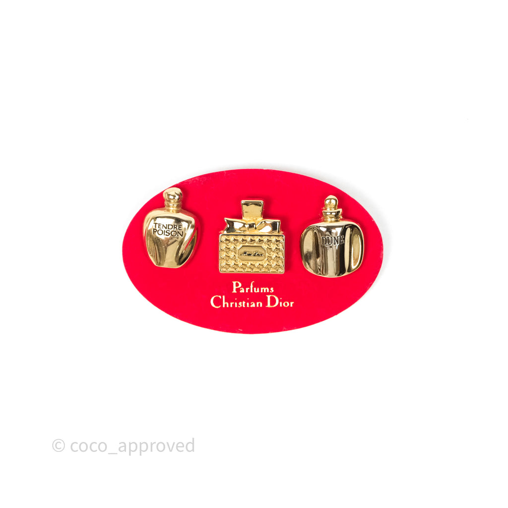 Christian Dior Perfumes Bottles Brooch Set Gold Tone