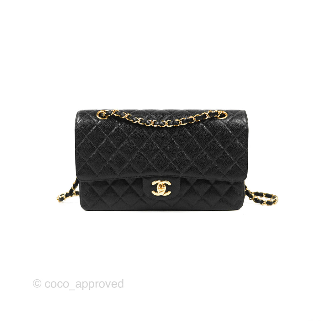 Chanel Vintage Classic M/L Medium Double Flap Black Caviar 24K Gold Hardware