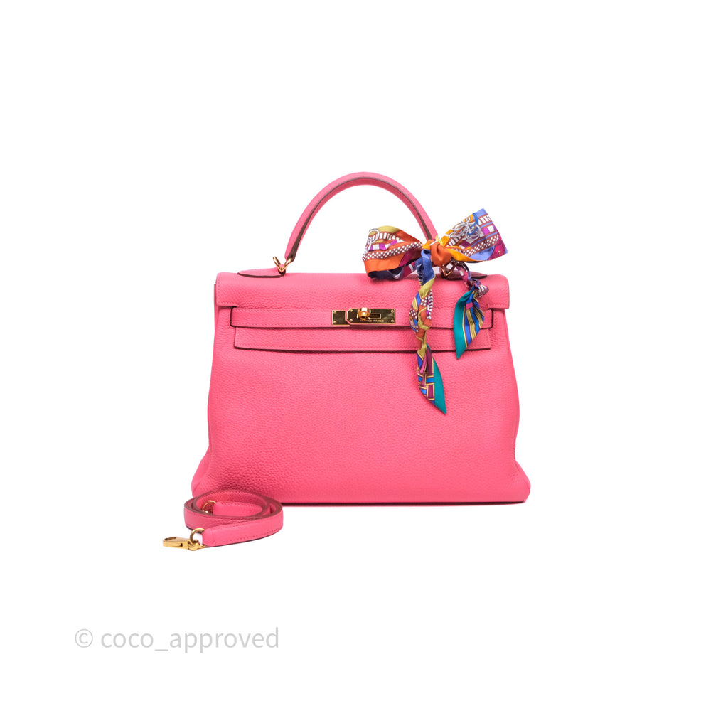 Hermès Kelly 32 Retourne Rose Azalee 8W Gold Hardware