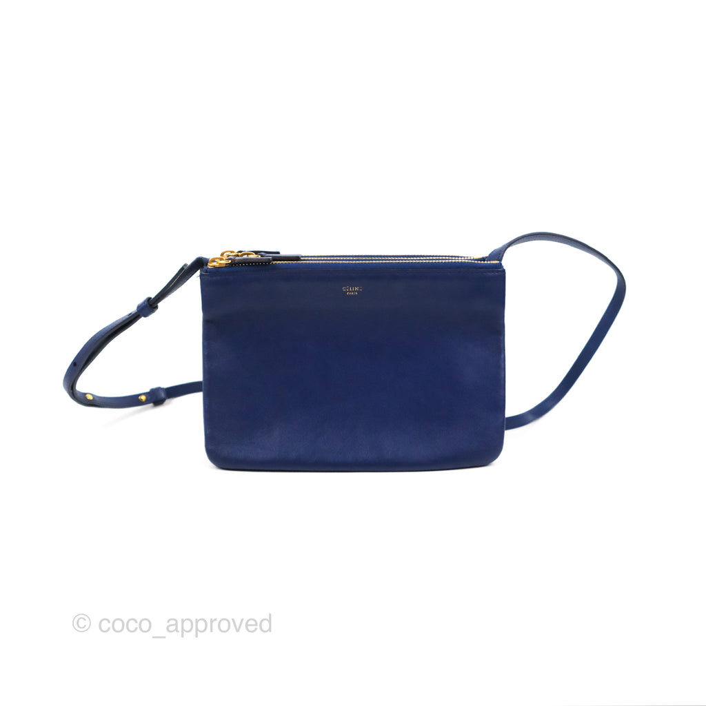Celine Small Trio Crossbody Bag Dark Blue Lambskin Gold Hardware