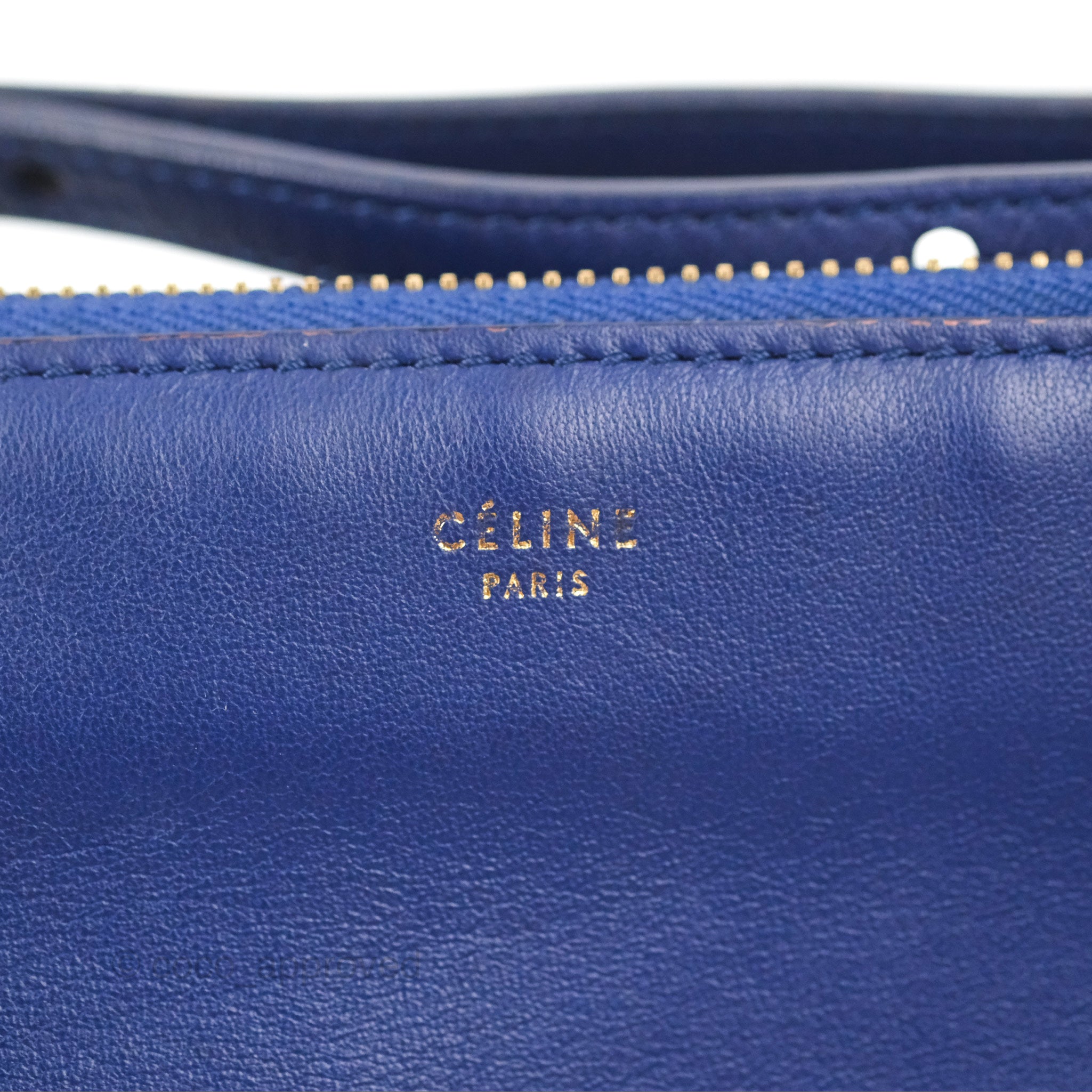 Celine Small Trio Crossbody Bag Dark Blue Lambskin Gold Hardware