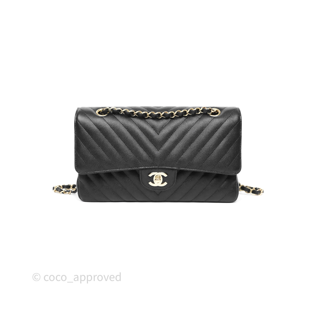 Chanel Classic M/L Medium Flap Chevron Black Caviar Gold Hardware