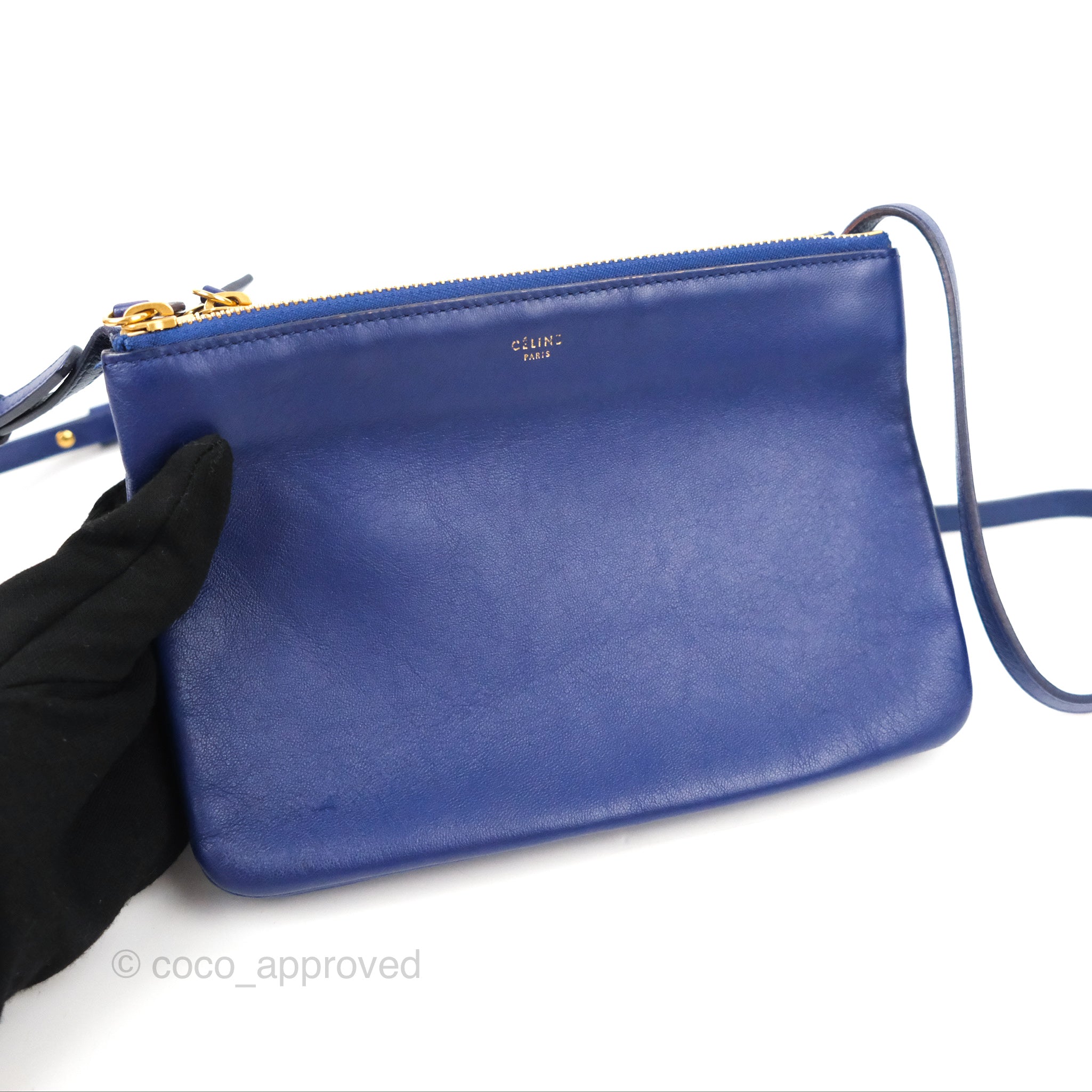 Celine Blue Leather Trio Small Crossbody Bag - Yoogi's Closet
