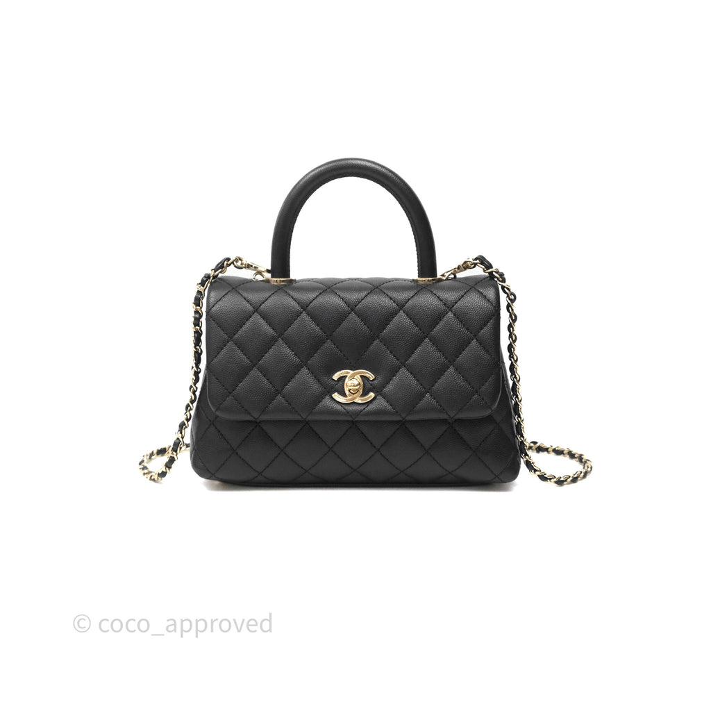 Chanel Small Coco Handle Quilted Black Caviar Gold Hardware