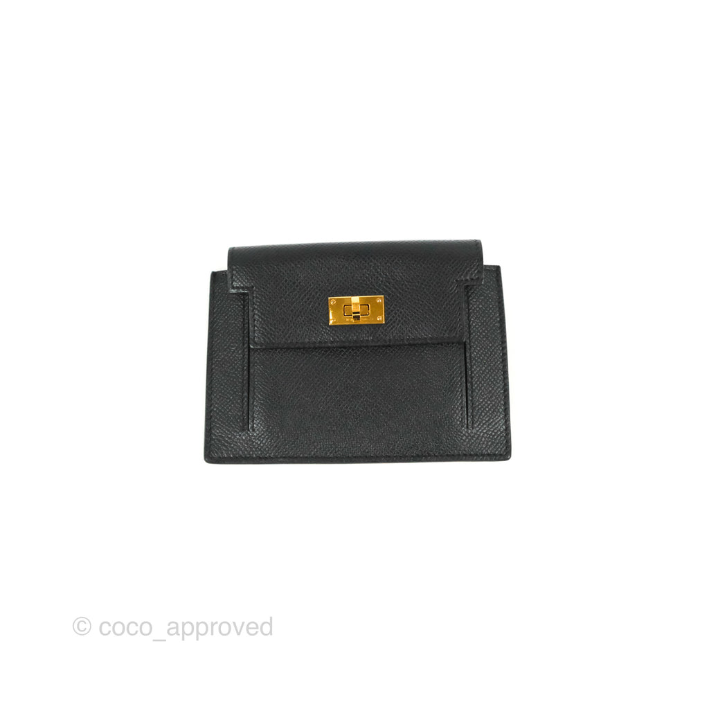 Hermès Kelly Pocket Compact Wallet Black Epsom Gold Hardware