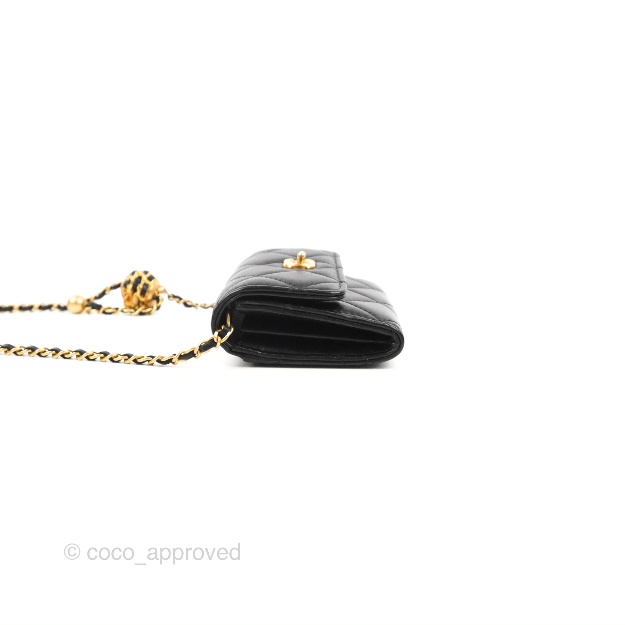 Chanel Pearl Crush Mini Clutch With Chain Black Lambskin Aged Gold