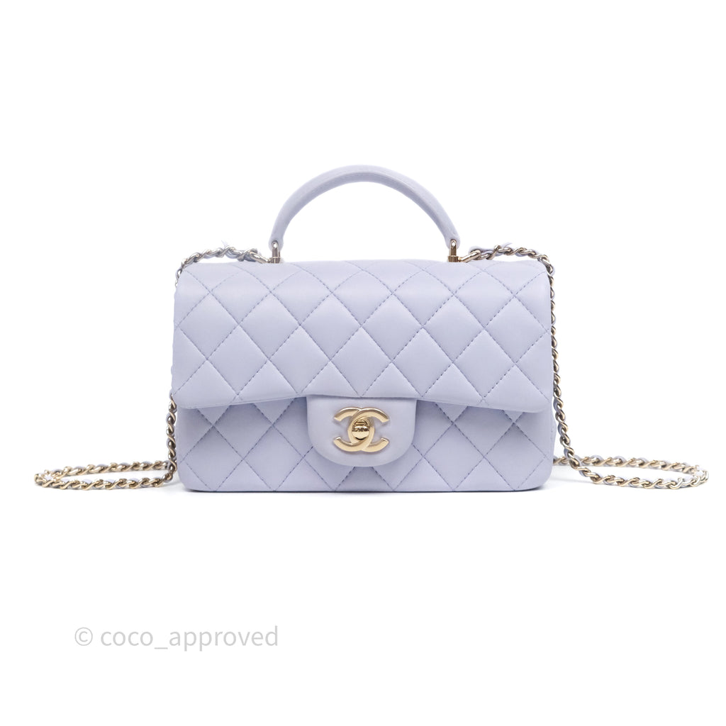 Chanel Top Handle Mini Rectangular Flap Purple Lambskin Gold Hardware