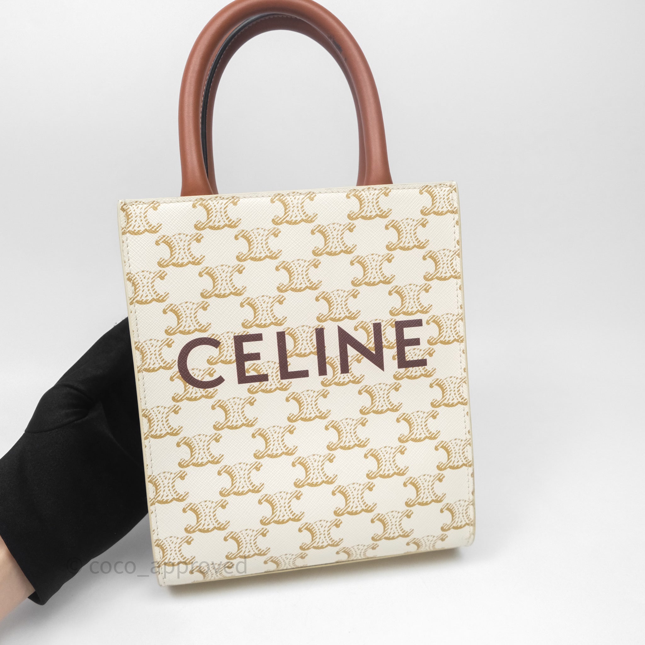 Celine Mini Vertical Cabas Bag Triomphe Canvas White – Coco