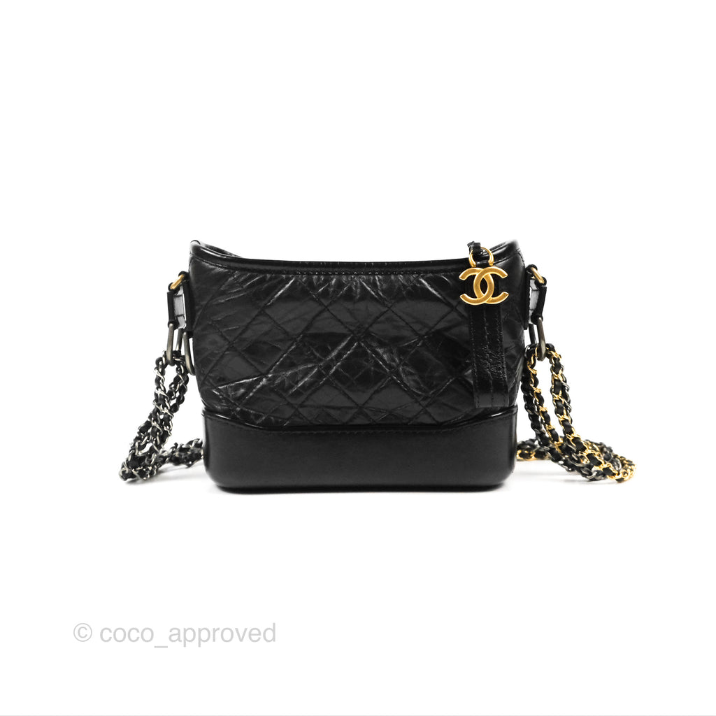 Chanel Quilted Small Gabrielle Hobo Black Aged Calfskin Mixed Hardware