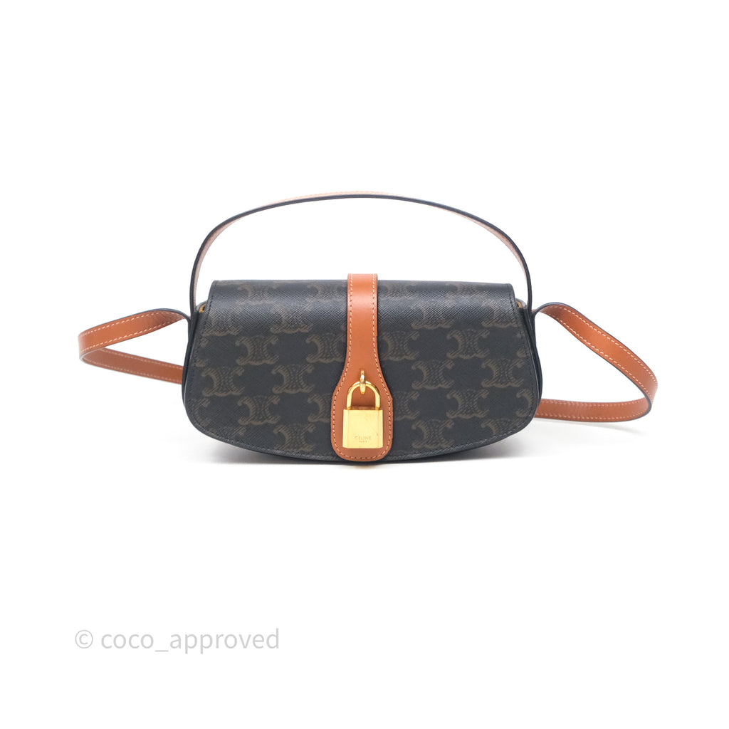 Celine Clutch on Strap Tabou Triomphe Canvas Tan Calfskin