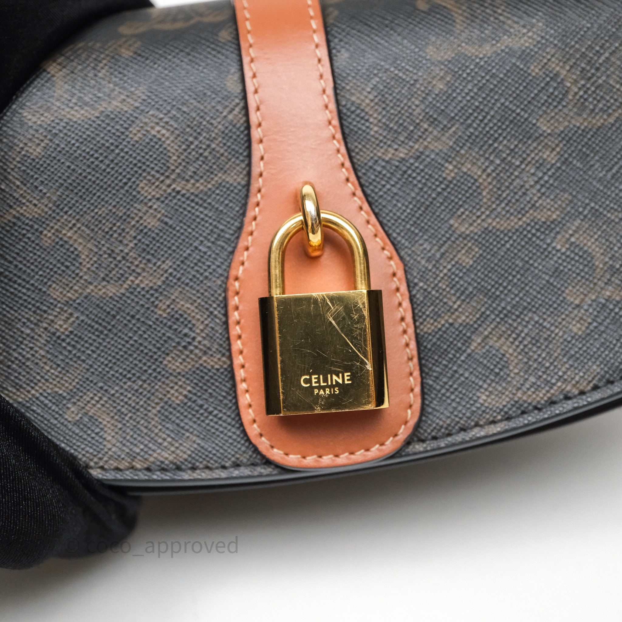 Celine Clutch on Strap Tabou Triomphe Canvas Tan Calfskin