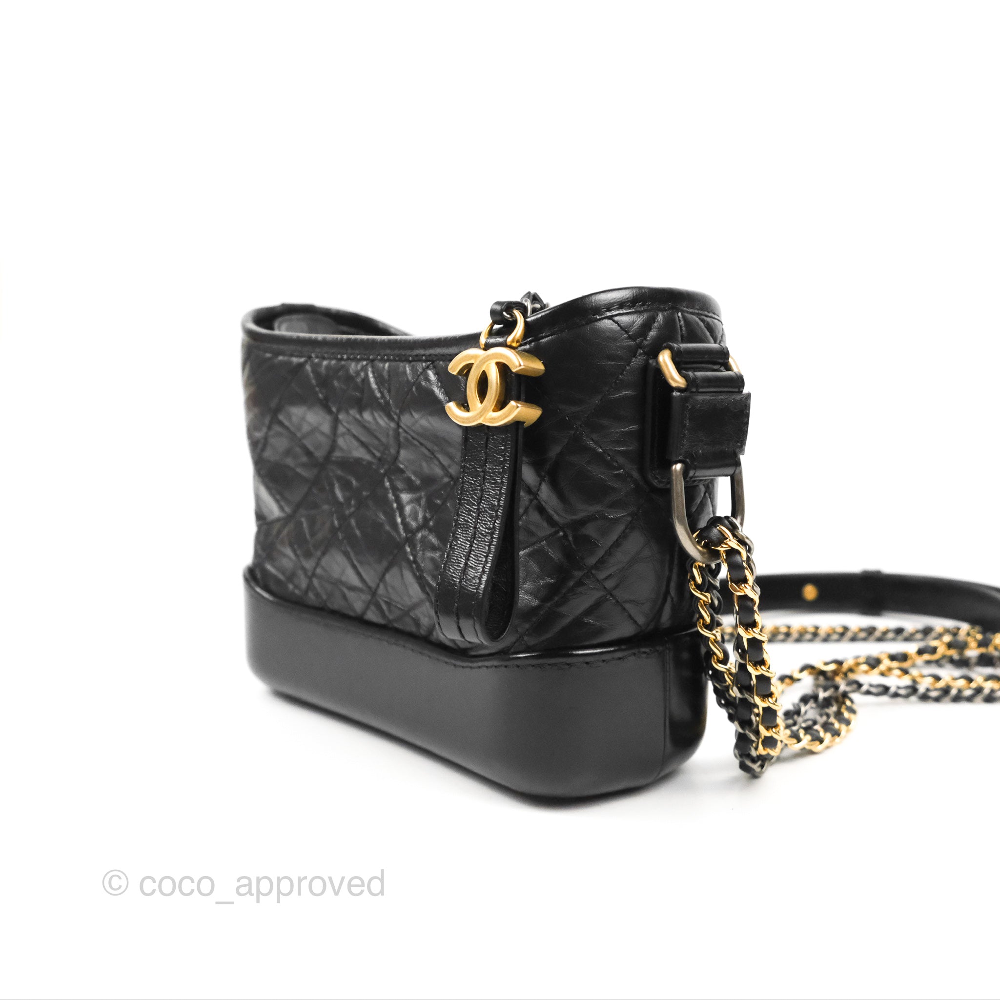 Chanel Quilted Small Gabrielle Hobo Black Aged Calfskin Mixed