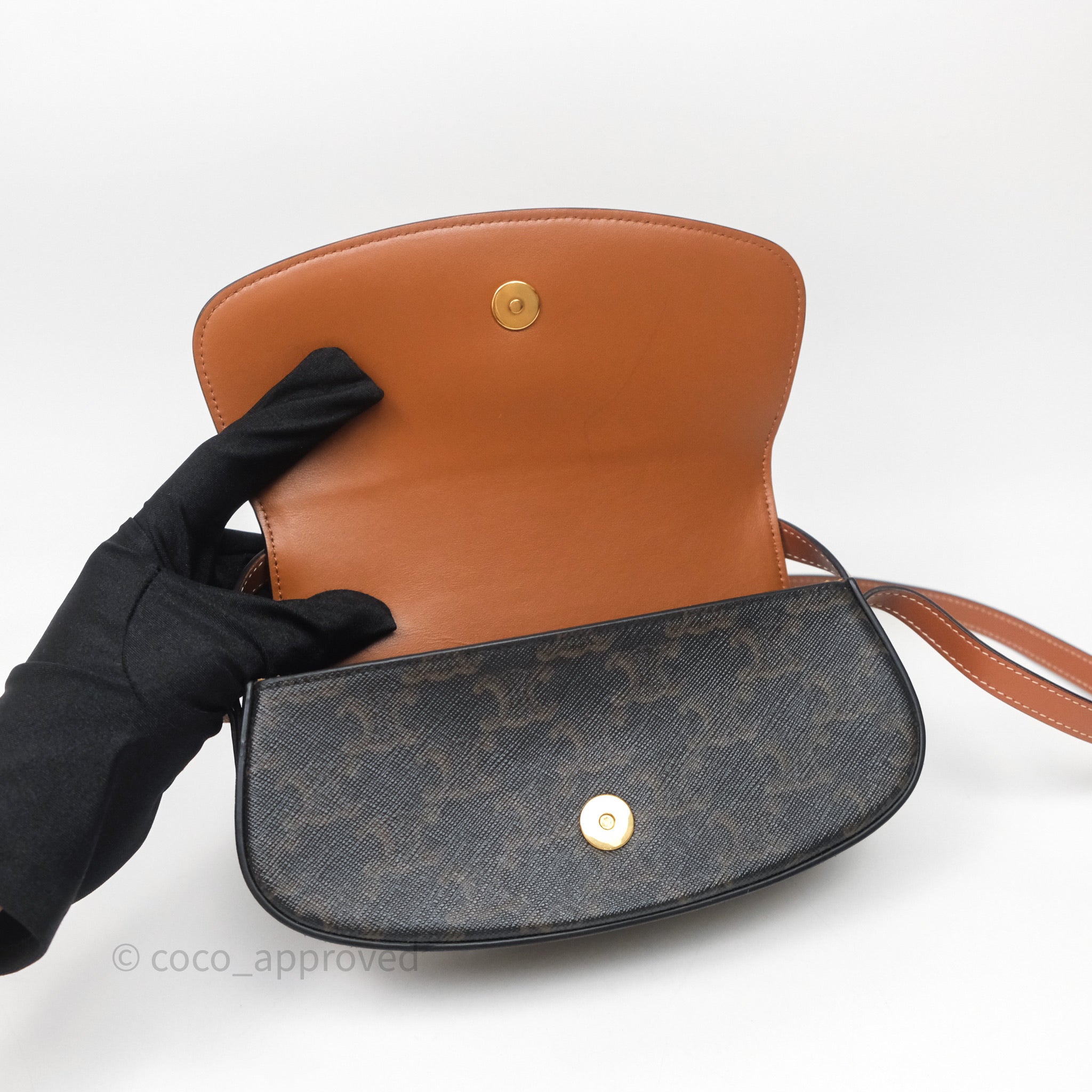 Celine Clutch on Strap Tabou Triomphe Canvas Tan Calfskin