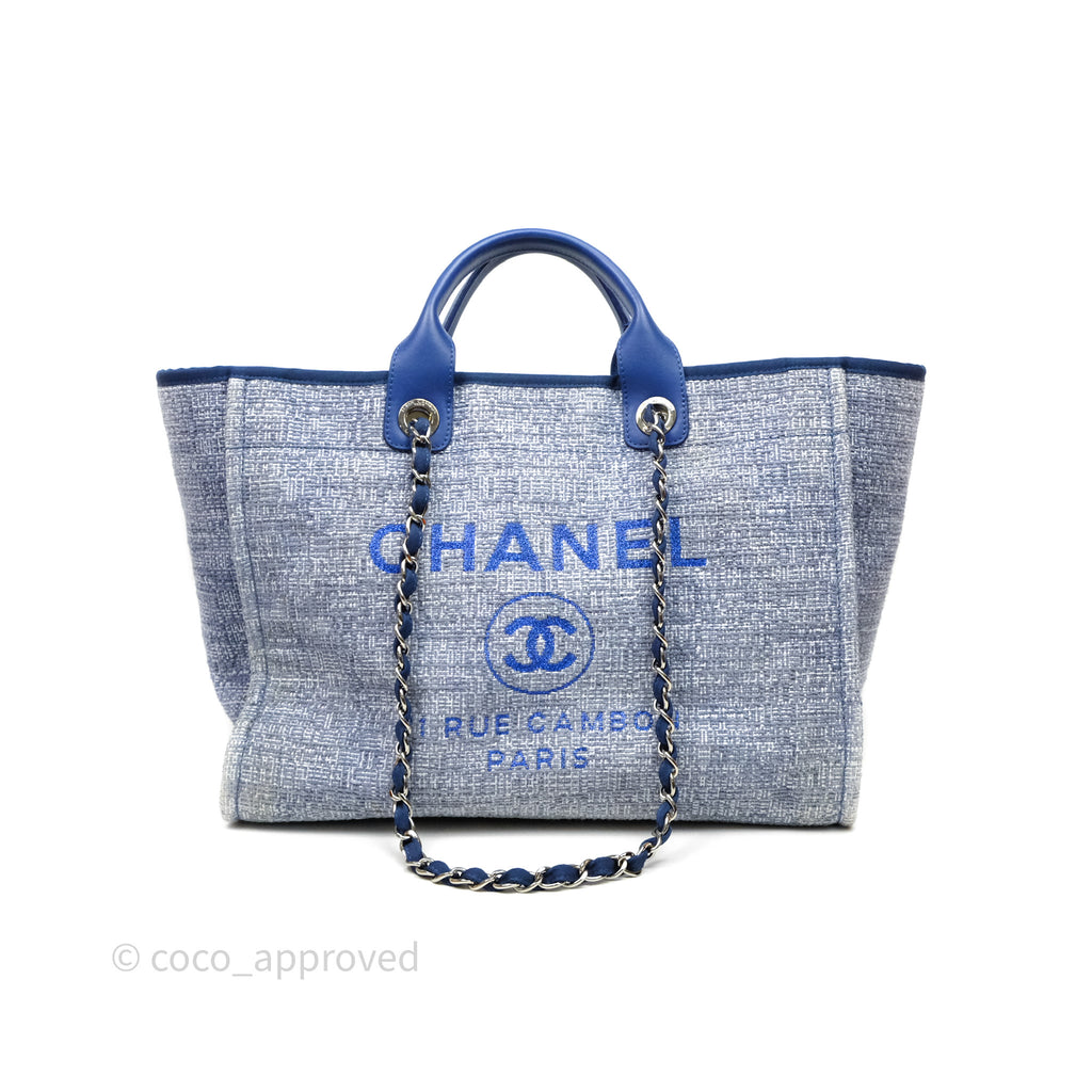 Chanel Large Deauville Blue Canvas Silver Hardware