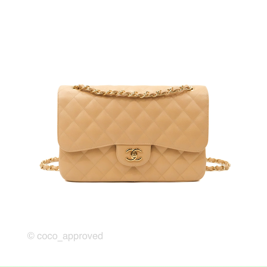 Chanel Classic Jumbo, Beige Caviar Leather with Gold Hardware