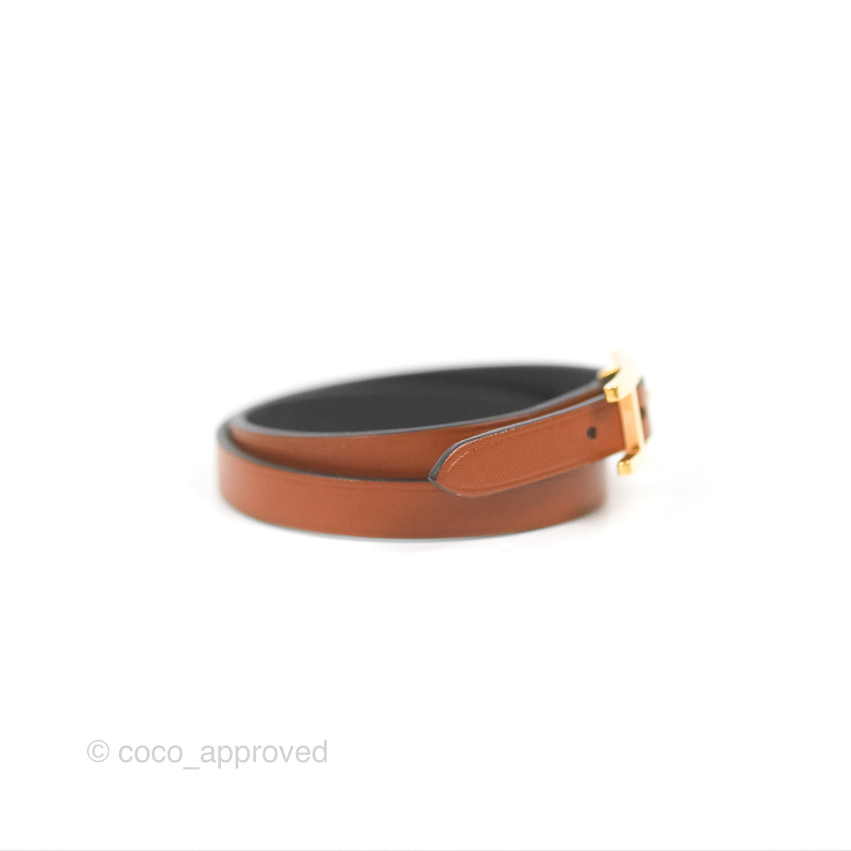 Hermès Behapi Double Tour Bracelet in Fauve/Black Calfskin Gold Hardwa ...