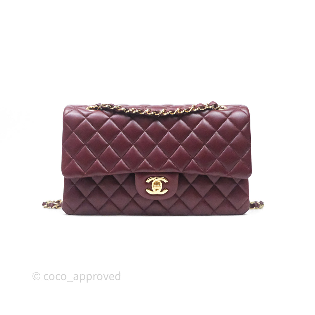 Chanel Classic M/L Medium Flap Quilted Burgundy Lambskin Gold Hardware