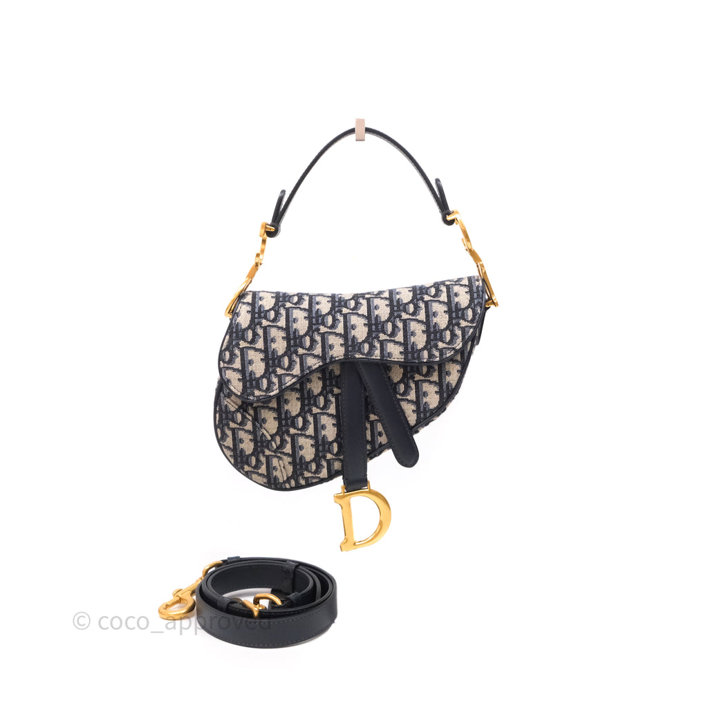 Christian Dior Mini Saddle Bag Blue Oblique Jacquard Gold Hardware