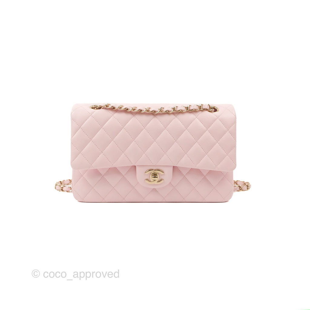 Chanel Classic M/L Medium Flap Quilted Light Pink Caviar Gold Hardware