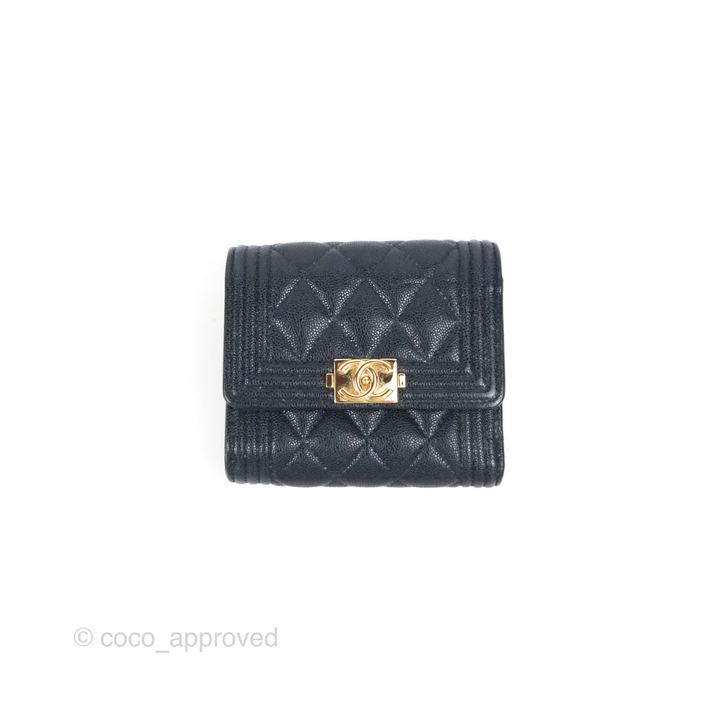 Chanel Boy Short Flap Wallet Navy Caviar Gold Hardware