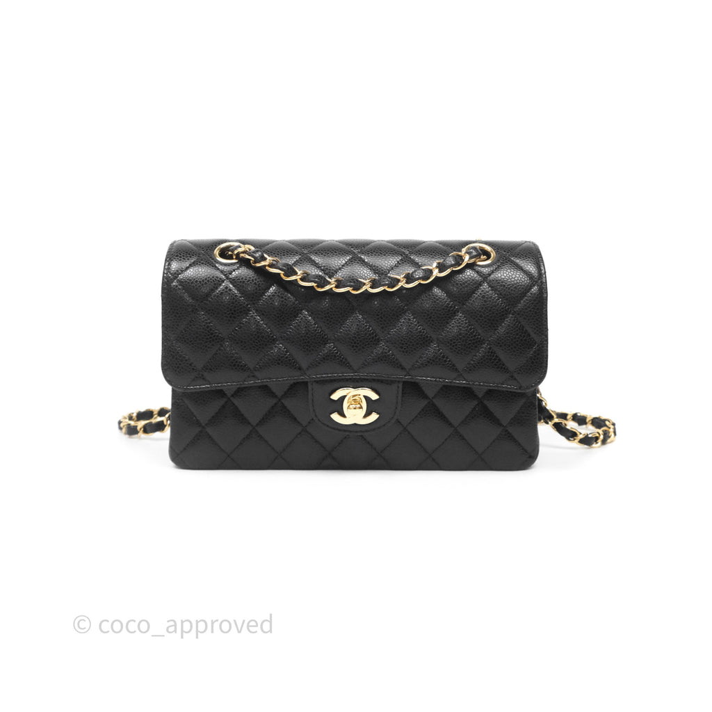 Chanel Small Classic Flap Quilted Black Caviar Gold Hardware
